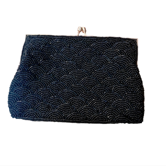 Vintage 60s Walborg Black Beaded Evening Bag Clutch - Picture 5 of 9